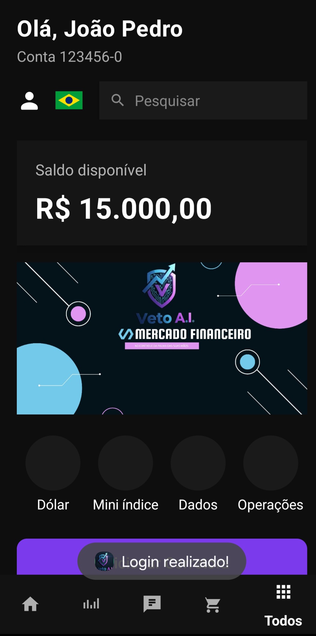 Tela Principal do App Veto AI